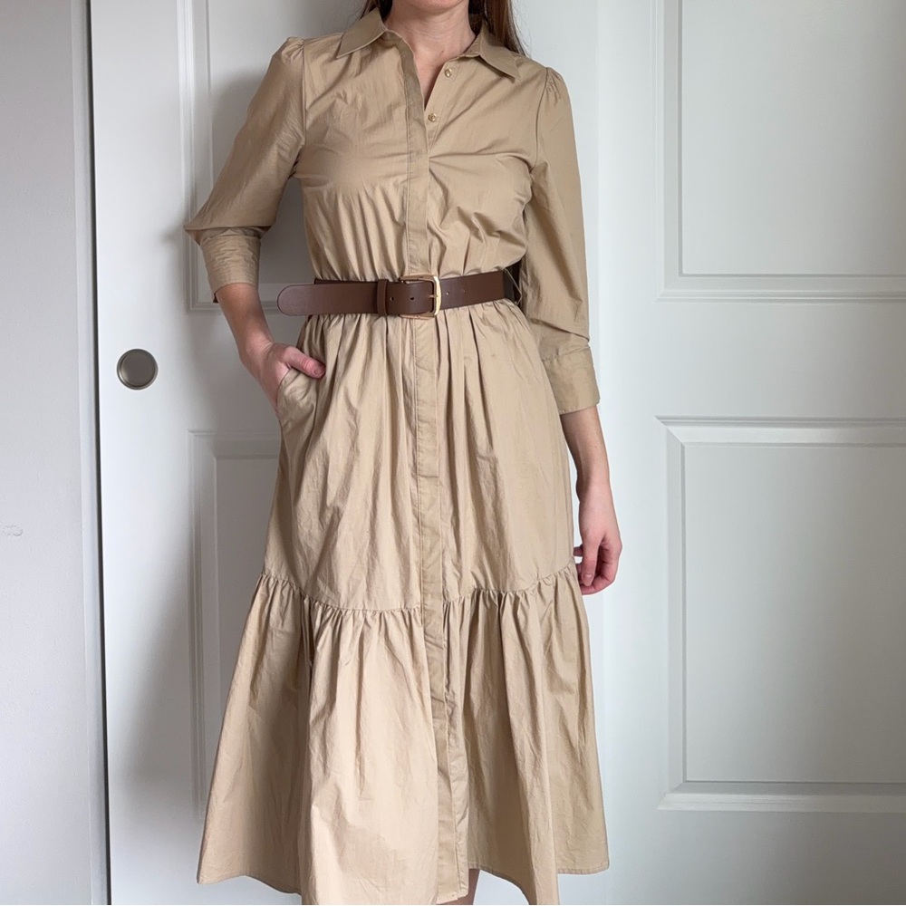 Ellen Tracy Beige Long Sleeve Dress